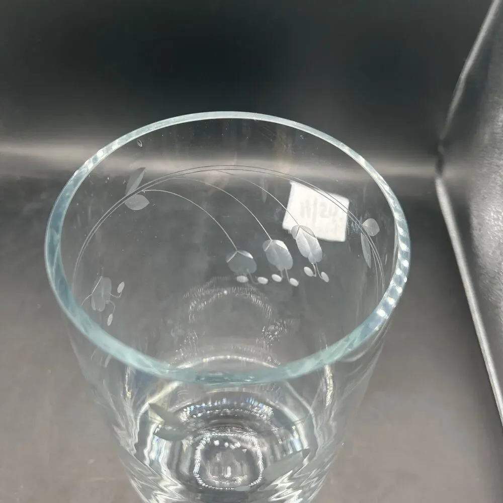 Krosno Poland Etched Glass Vase Minimal Modern Floral Pattern Polish Crystal